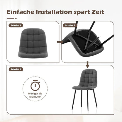 TUKAILAI Esszimmerstühle 2er-Set, Gepolsterte Samtstühle Grau
