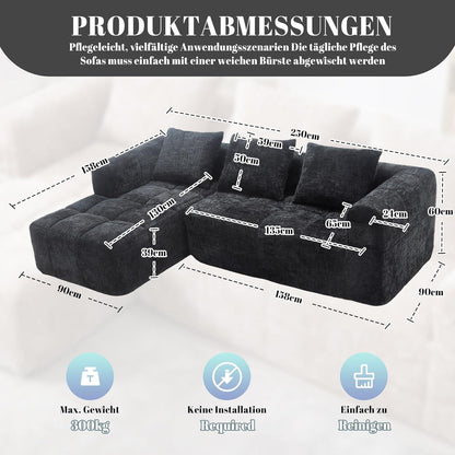 Modernes 3-Sitzer Sektionssofa mit Chaiselongue (Schwarz)