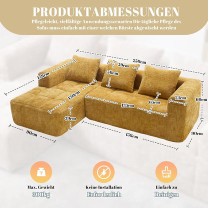 Modernes 3-Sitzer Sektionssofa mit Chaiselongue (Gelb C)
