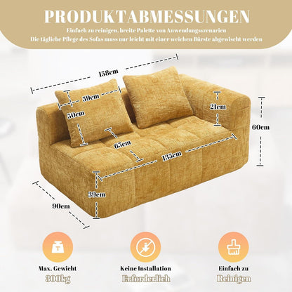 Modernes 2-Sitzer Polstersofa mit Chaise Lounge (Gelb B)