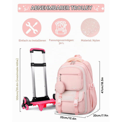 Schulrucksack Trolley Mädchen Rosa, 30L, Höhenverstellbar