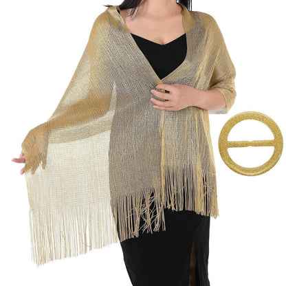 Glitzer Stola Damen mit Schnalle, Abendkleid Schal Gold