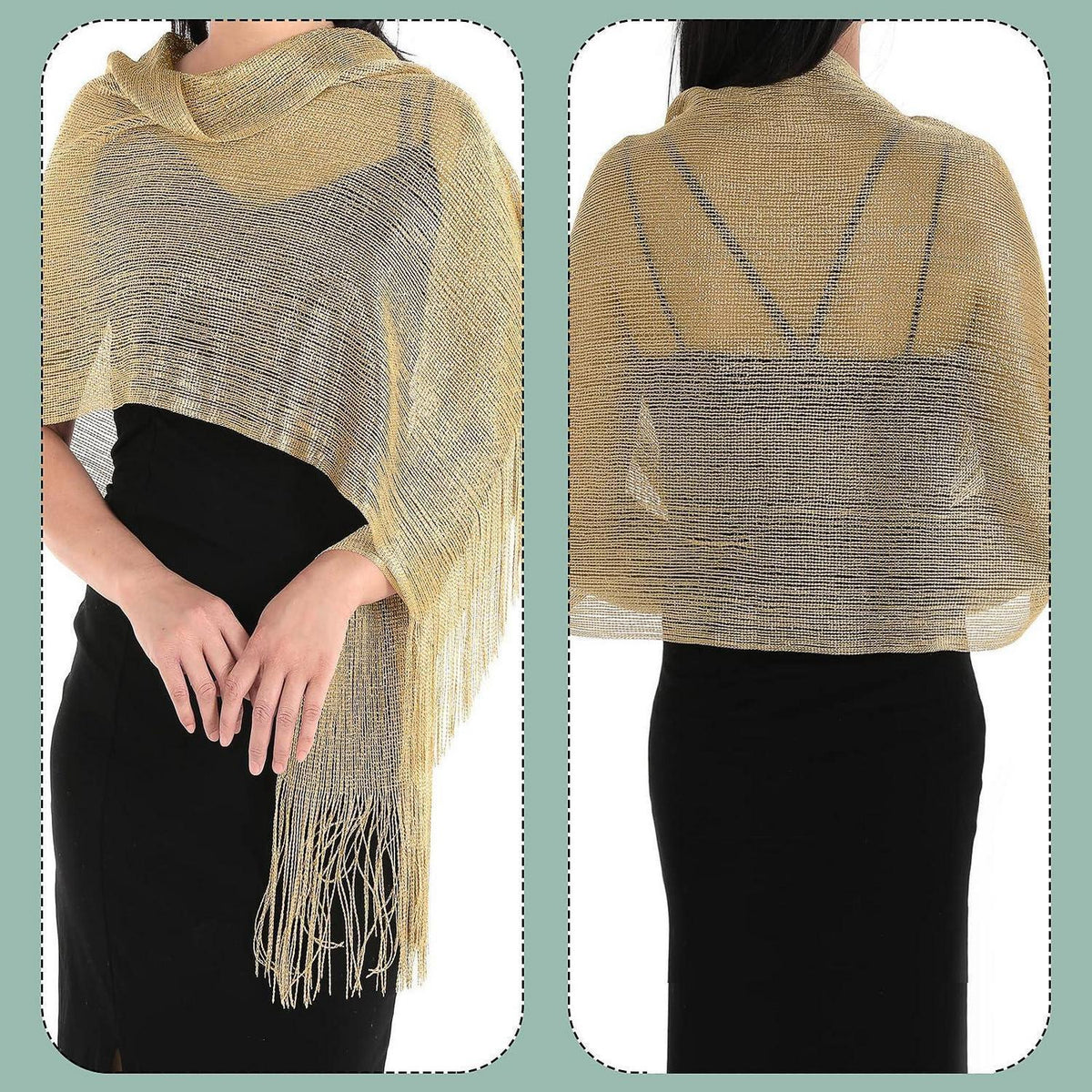 Glitzer Stola Damen mit Schnalle, Abendkleid Schal Gold