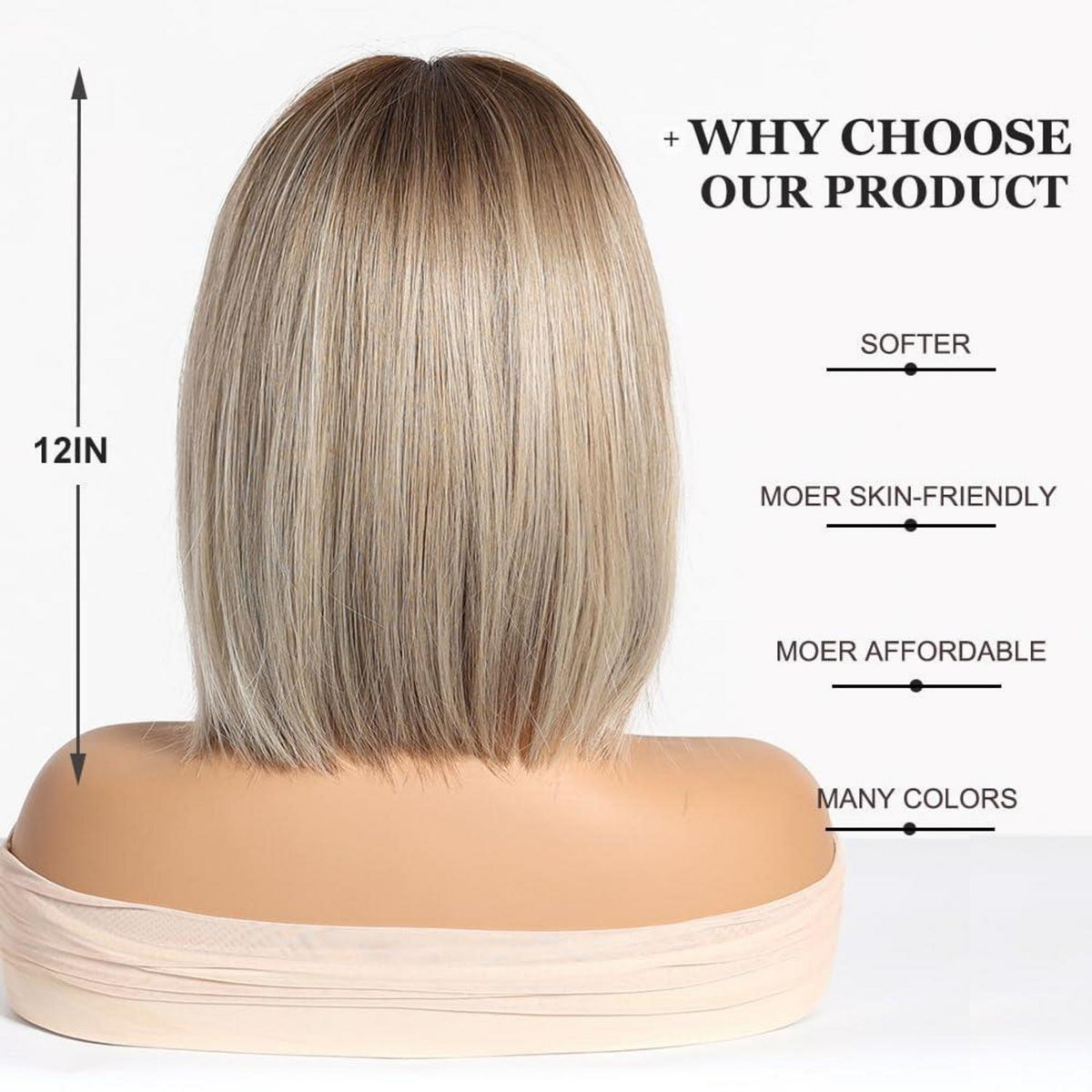 Blonde Bob Perücke mit Fransen – Schulterlang, Synthetisch Ombre
