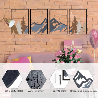 Metall Bergwandbild 4er Set – Gebirgswald Dekor