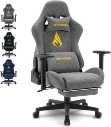Gaming Stuhl Rennstuhl-Design Vintage-PU-Leder Fußstütze Grau