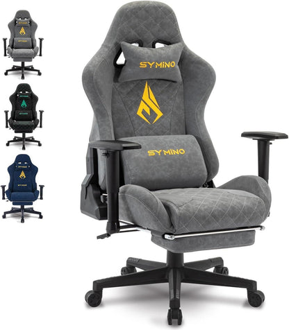 Gaming Stuhl Rennstuhl-Design Vintage-PU-Leder Fußstütze Grau