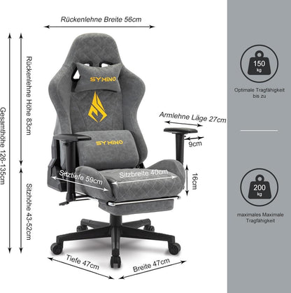 Gaming Stuhl Rennstuhl-Design Vintage-PU-Leder Fußstütze Grau