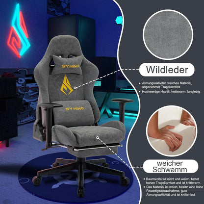 Gaming Stuhl Vintage-PU-Leder mit Fußstütze Grau