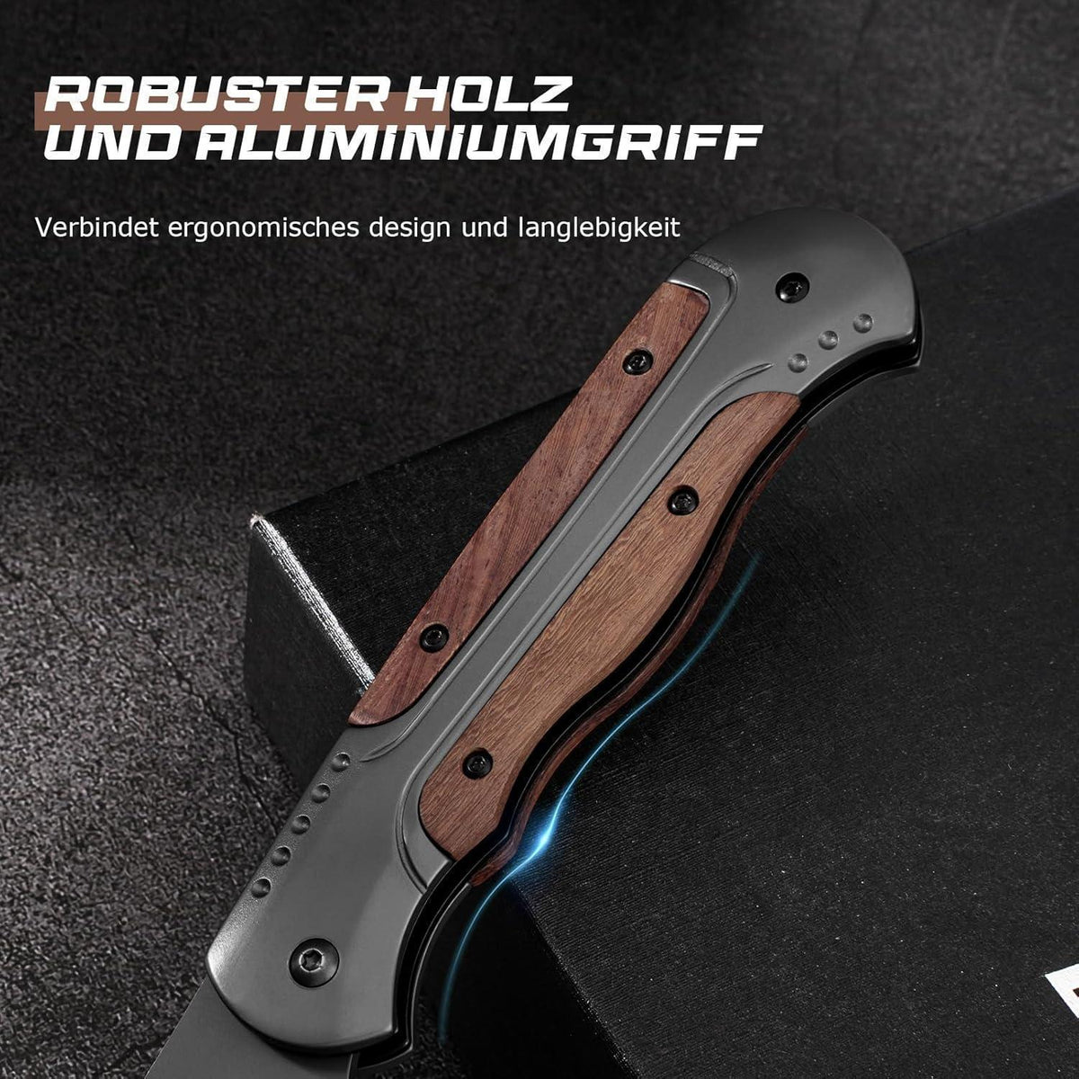Zweihand Klappmesser 42a – Robustes EDC Taschenmesser mit Holzgriff