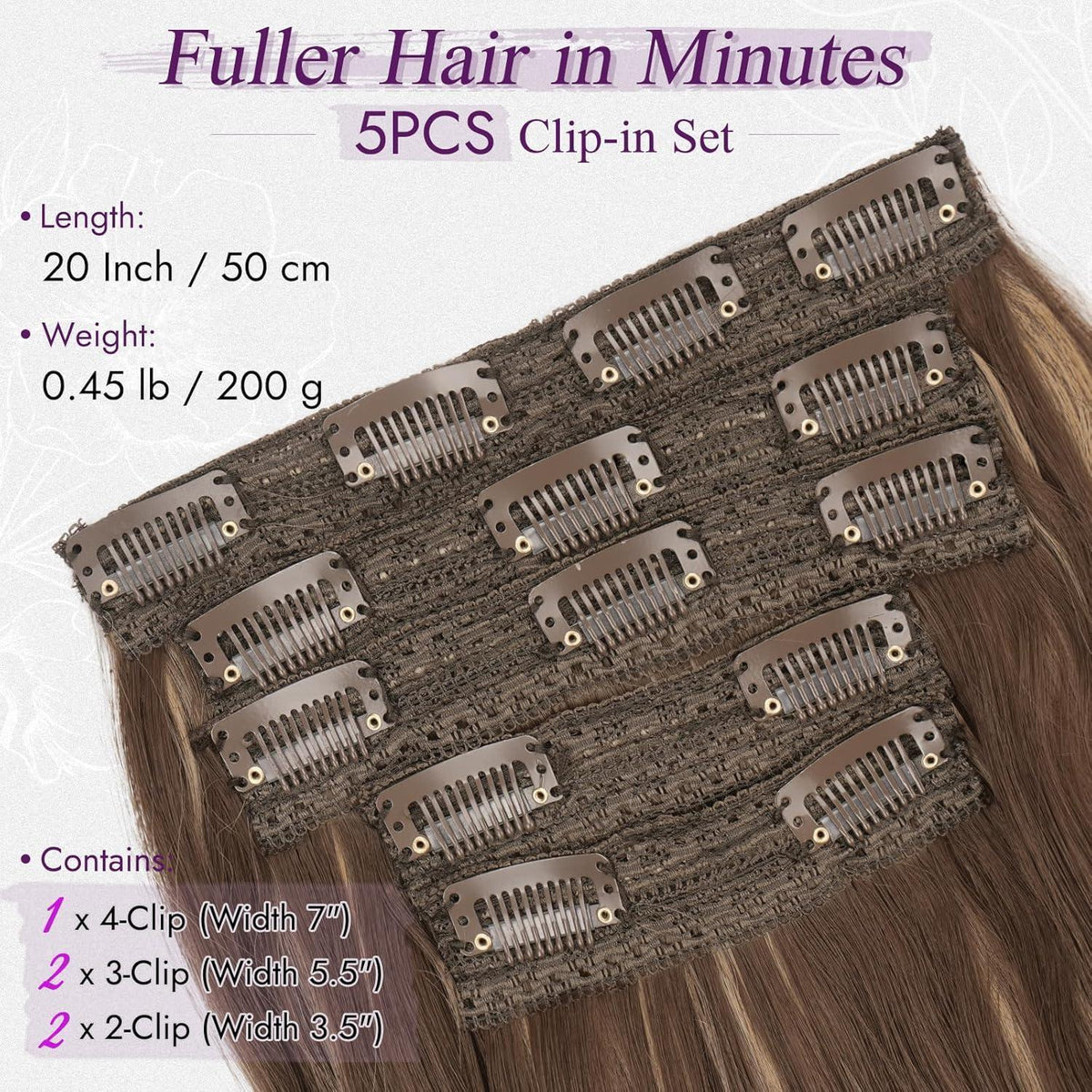 Wellige Haarverlängerung Braun mit Honigblond, 50cm