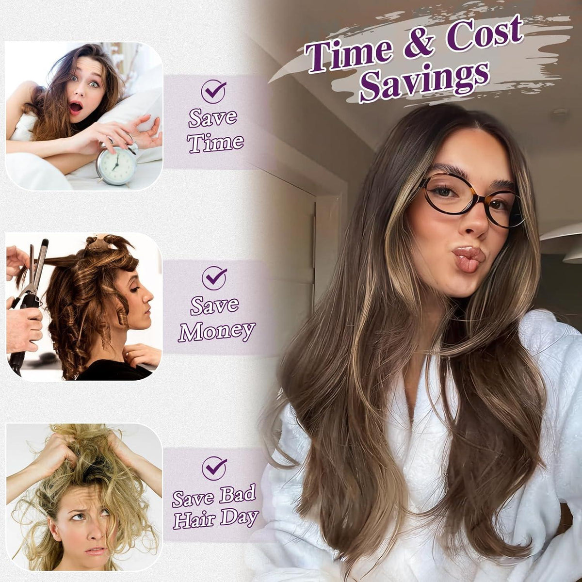 Wellige Haarverlängerung Braun mit Honigblond, 50cm