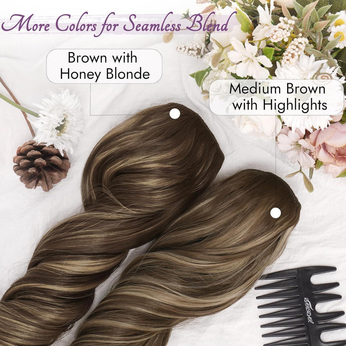 Wellige Haarverlängerung Braun mit Honigblond, 50cm