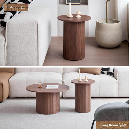2er-Set Runde Couchtische mit Säulenfuß – Dunkelbraun