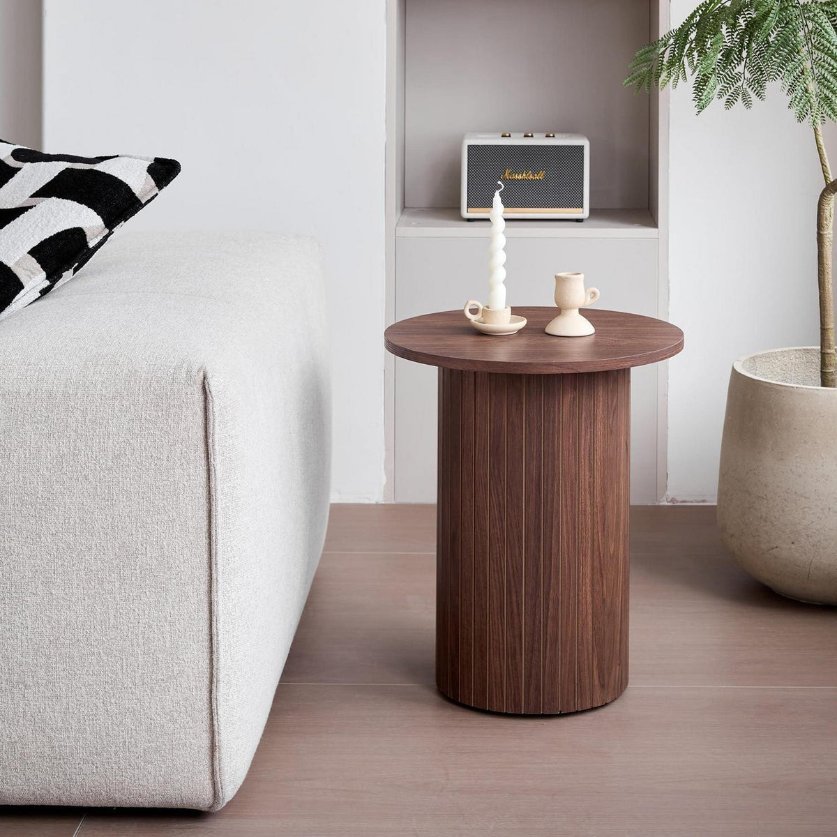 2er-Set Runde Couchtische mit Säulenfuß – Dunkelbraun