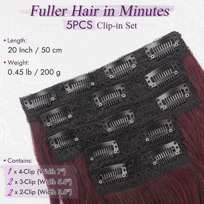 Rote Clip-In Haarverlängerungen 50cm Wellig