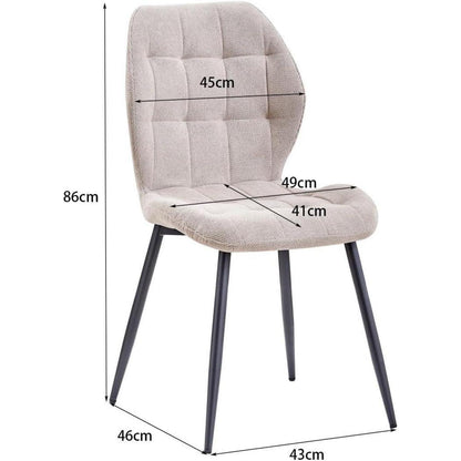 8er-Set Esszimmerstühle Nordic Stil, Khaki, Schwarze Metallbeine