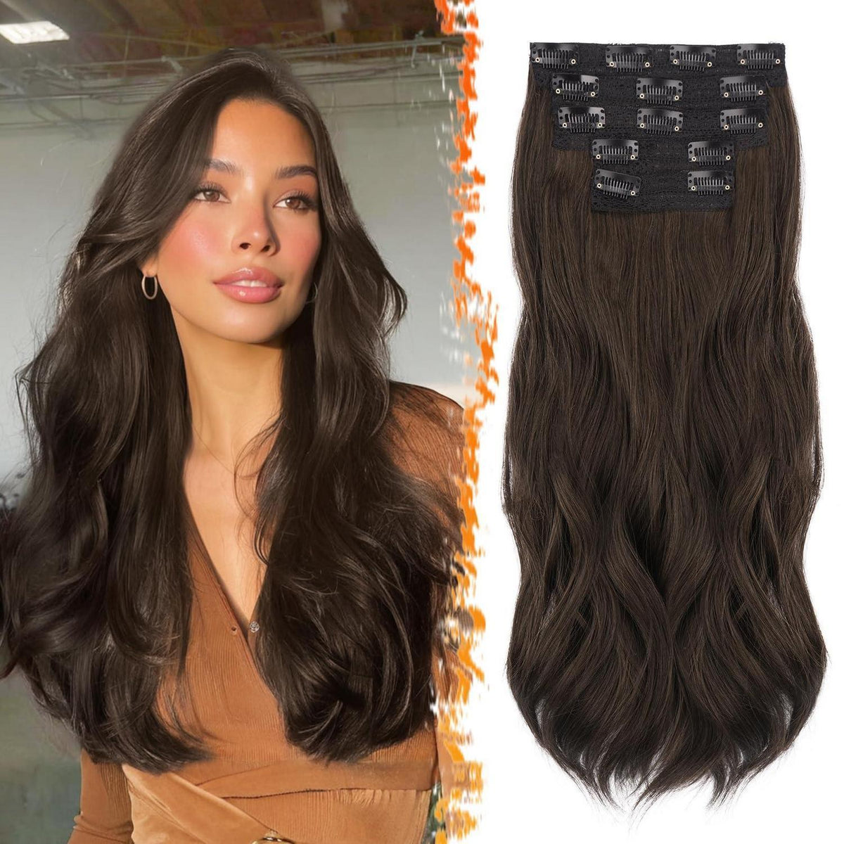 50cm Wellige Clip-In Haarverlängerung Dunkelbraun