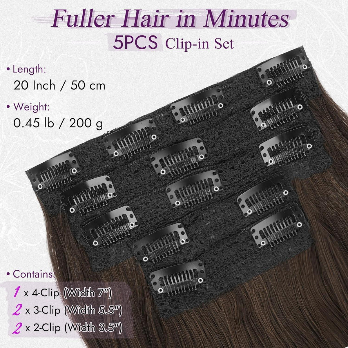 50cm Wellige Clip-In Haarverlängerung Dunkelbraun
