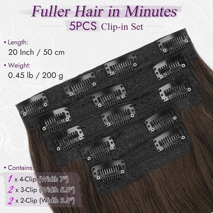 50cm Wellige Clip-In Haarverlängerung Dunkelbraun