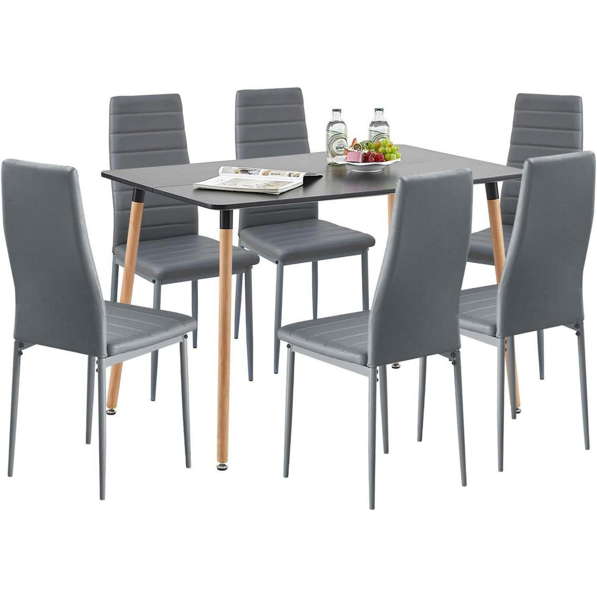 Esszimmergruppe Schwarz & Grau: Esstisch 110cm + 6 Stühle