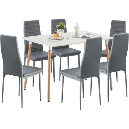 Essgruppen Set: Esstisch 110cm + 6 Esszimmerstühle Weiß/Grau