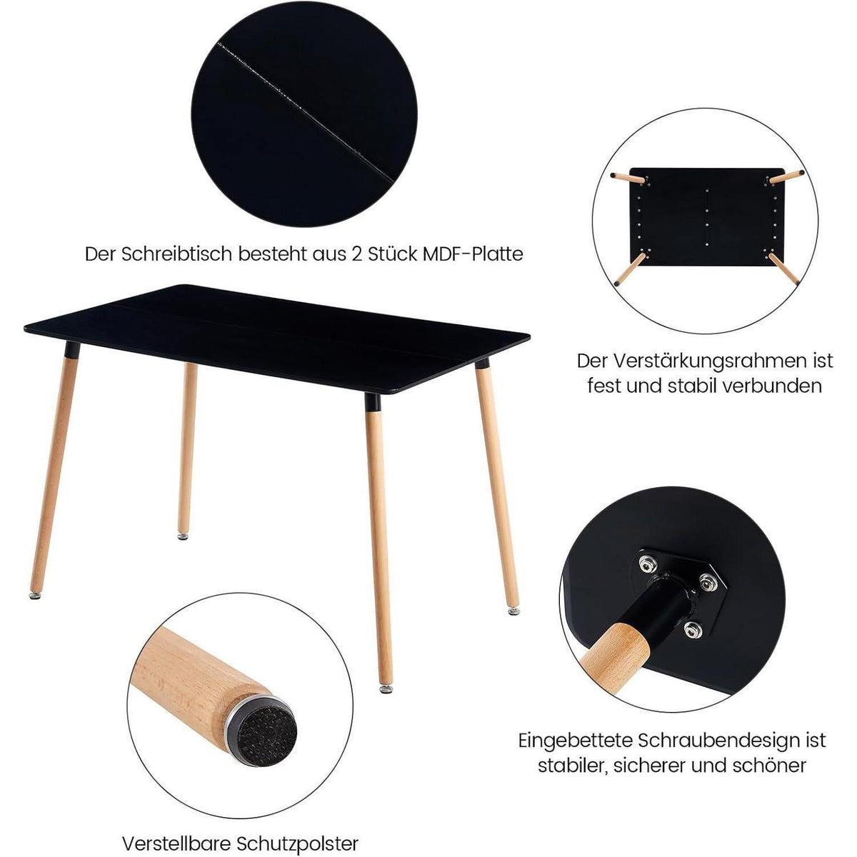 Essgruppen Set: Esstisch 110cm & 6 Esszimmerstühle Schwarz/Weiß