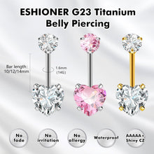 G23 Titan Bauchnabelpiercing mit Herz-Anhänger Gold Silber