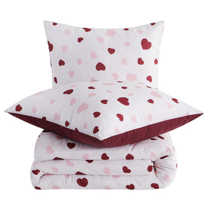 Bettwäsche-Set 200x220 Herzen Rot Rosa - 3-teilig Mikrofaser