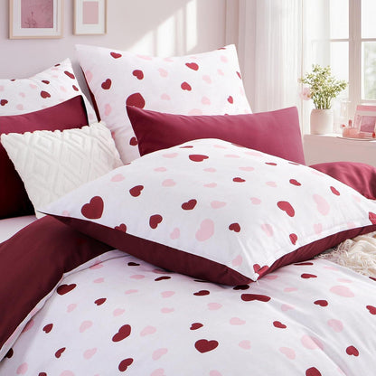Bettwäsche-Set 220x240 Herzen Rot Rosa - 3-teilig Mikrofaser