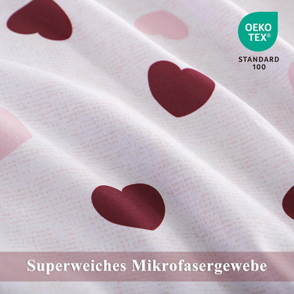 Bettwäsche-Set 220x240 Herzen Rot Rosa - 3-teilig Mikrofaser