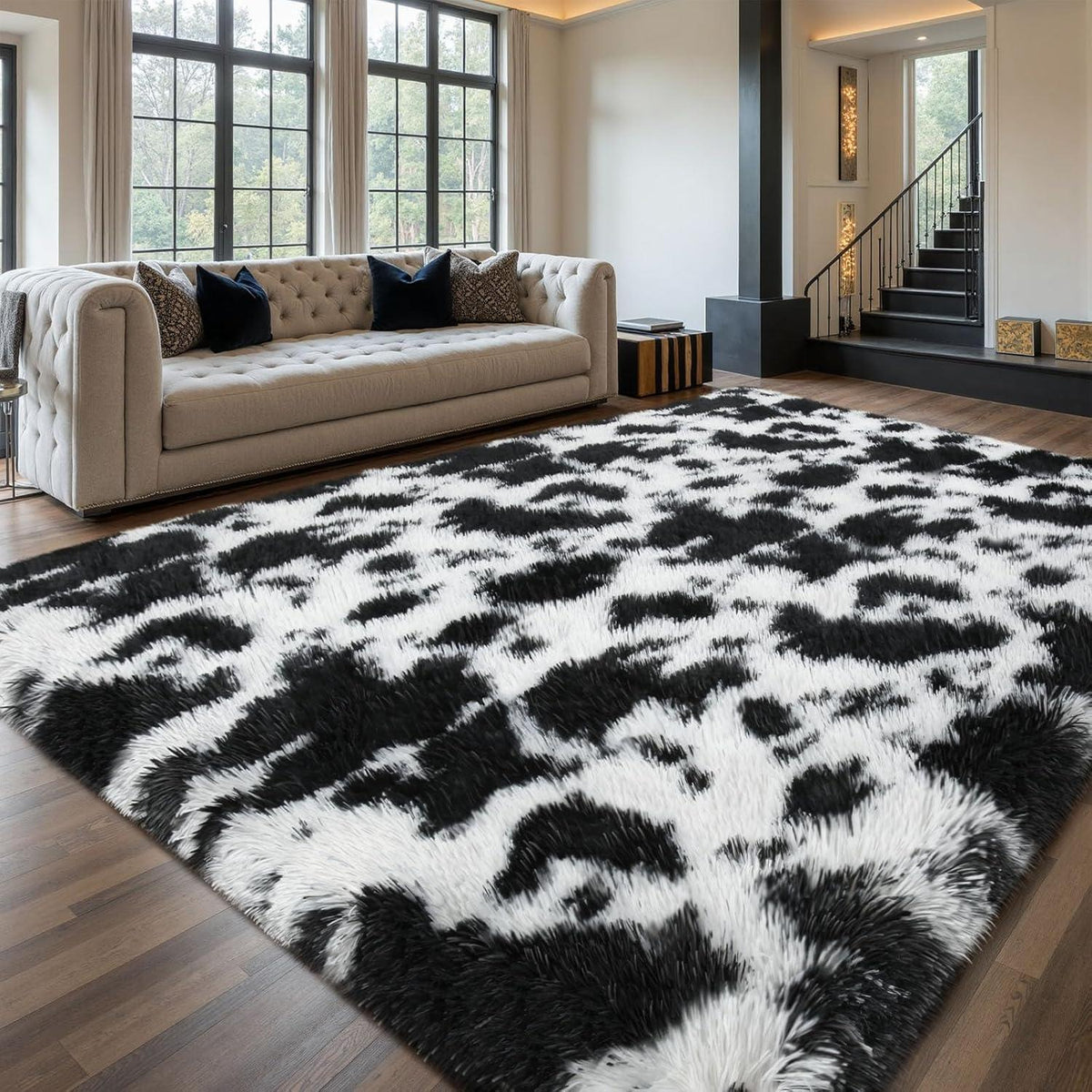 Hochflor Teppich Grau 200x300 – Flauschiger Wohnzimmerteppich Anti-Rutsch