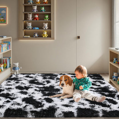 Hochflor Teppich Grau 200x300 – Flauschiger Wohnzimmerteppich Anti-Rutsch
