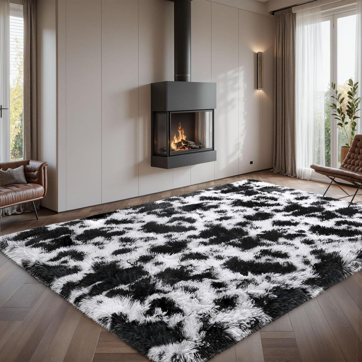Hochflor Teppich Grau 200x300 – Flauschiger Wohnzimmerteppich Anti-Rutsch