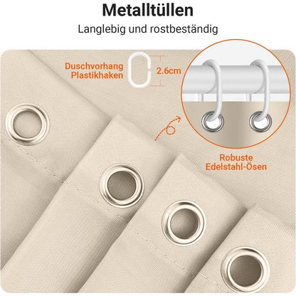 Duschvorhang 220x200 cm Beige, Wasserabweisend, Beschwerter Saum