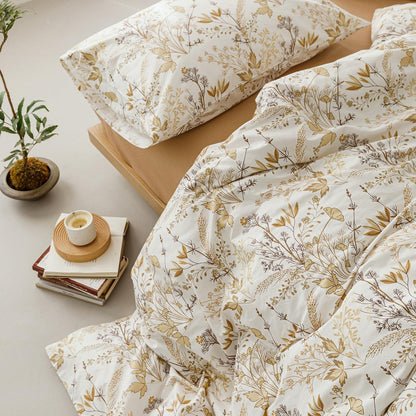 Bettwäsche-Set 135x200 cm Beige Baumwolle Ahornblatt Blumenmuster