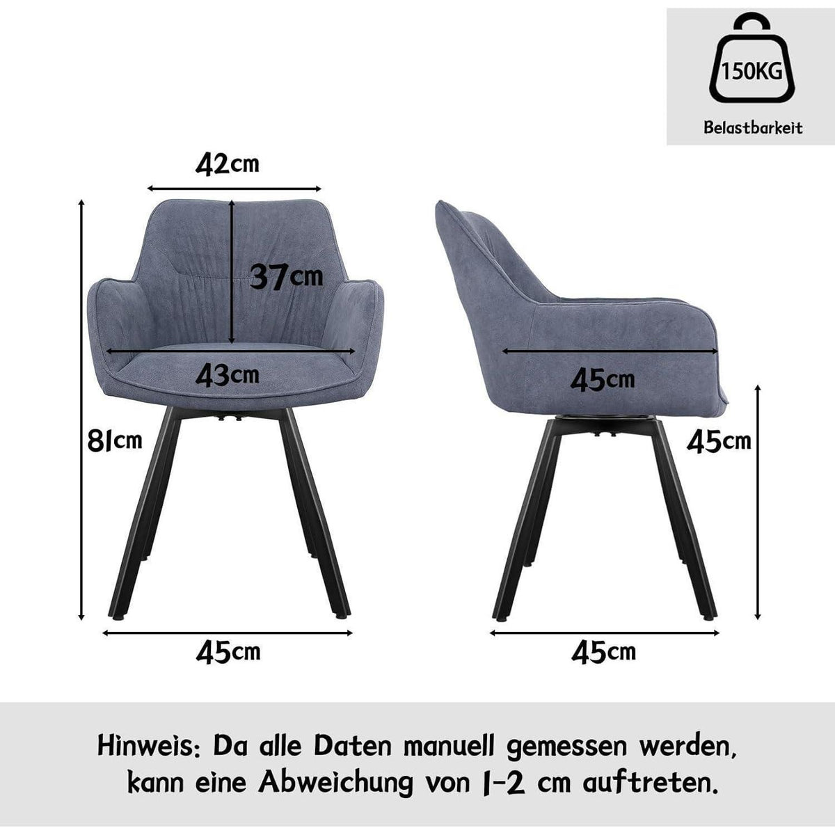 Drehbare Esszimmerstühle Grau 6er Set mit Armlehnen