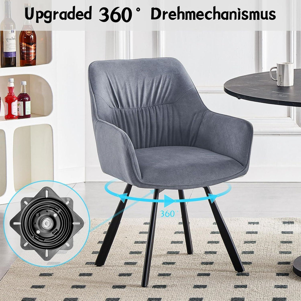 Drehbare Esszimmerstühle Grau 6er Set mit Armlehnen