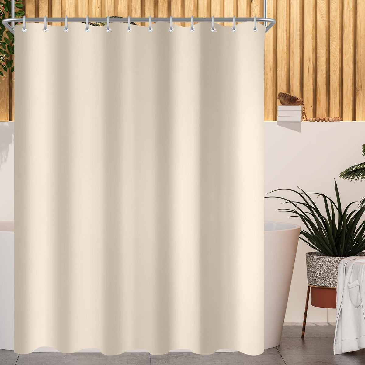 Duschvorhang Beige 210x200 cm Textil Wasserabweisend Waschbar