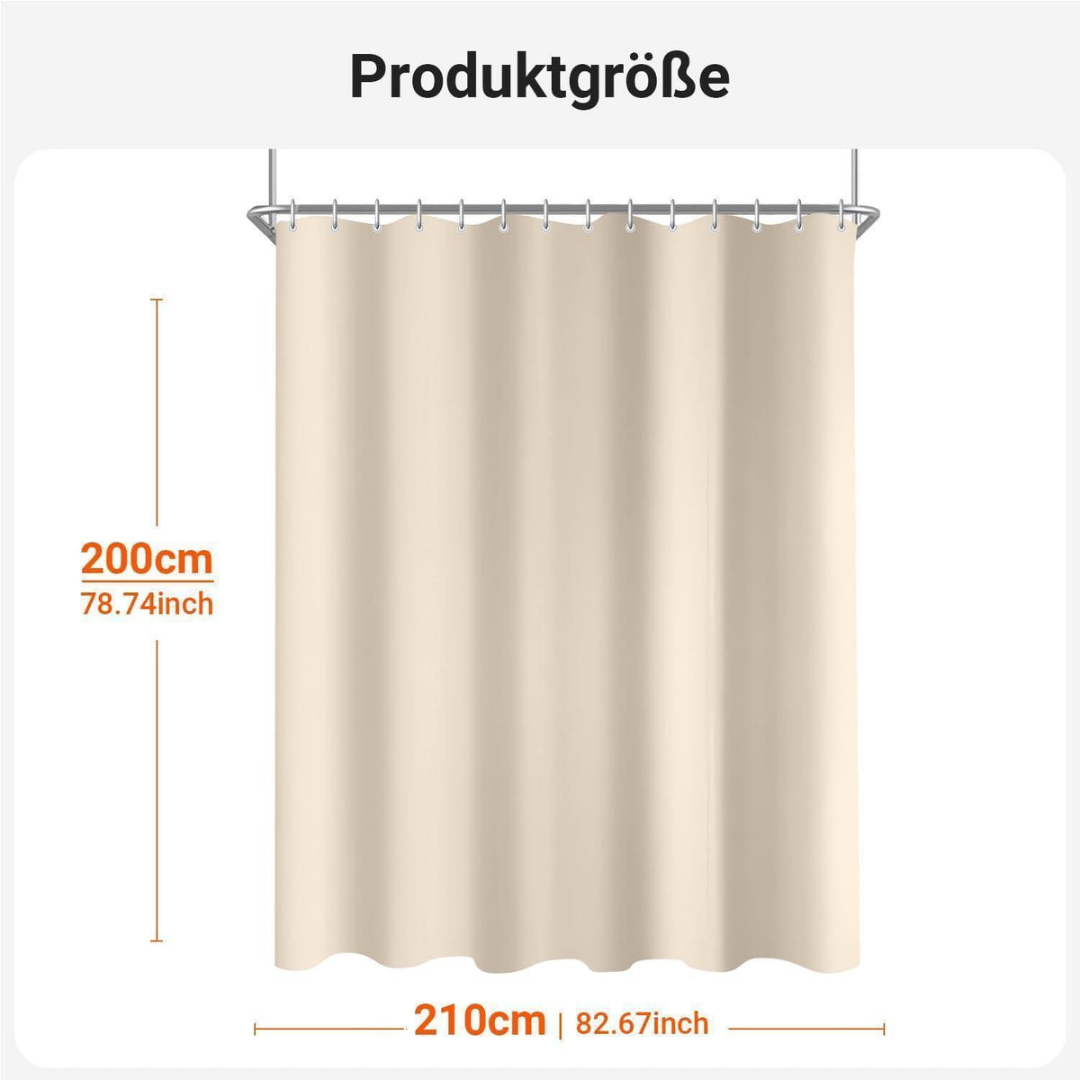 Duschvorhang Beige 210x200 cm Textil Wasserabweisend Waschbar