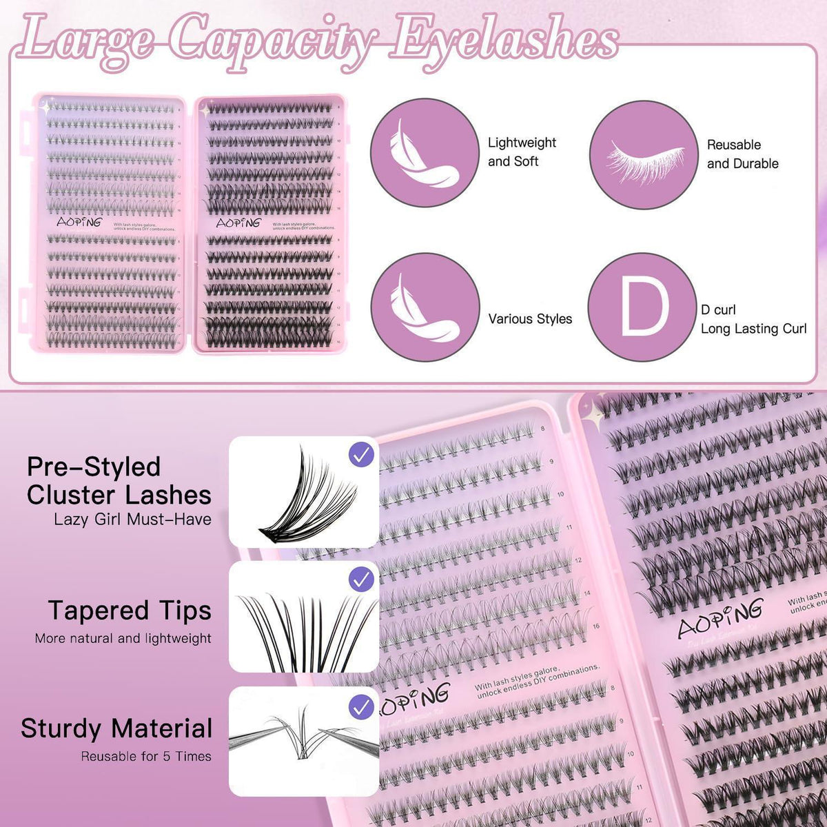 Wimpern Extensions Set 560pcs – 10D bis 40D Volumen-Effekt