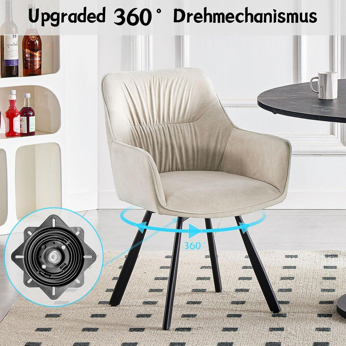 Drehbare Esszimmerstühle 2er Set mit Armlehne & Komfort