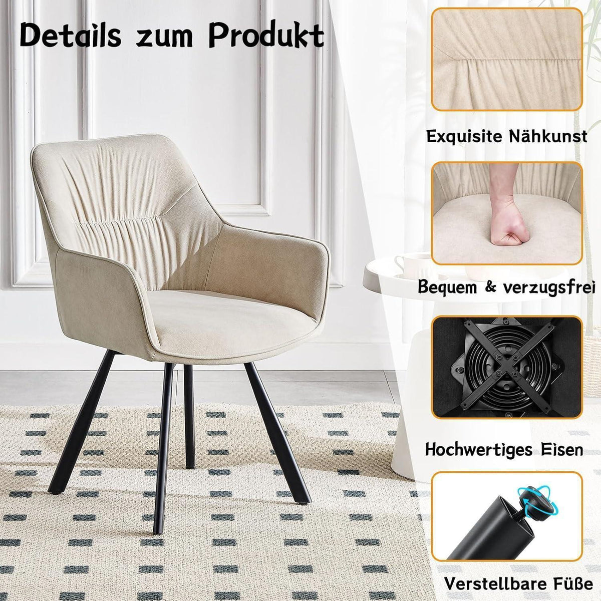 Drehbare Esszimmerstühle 2er Set mit Armlehne & Komfort