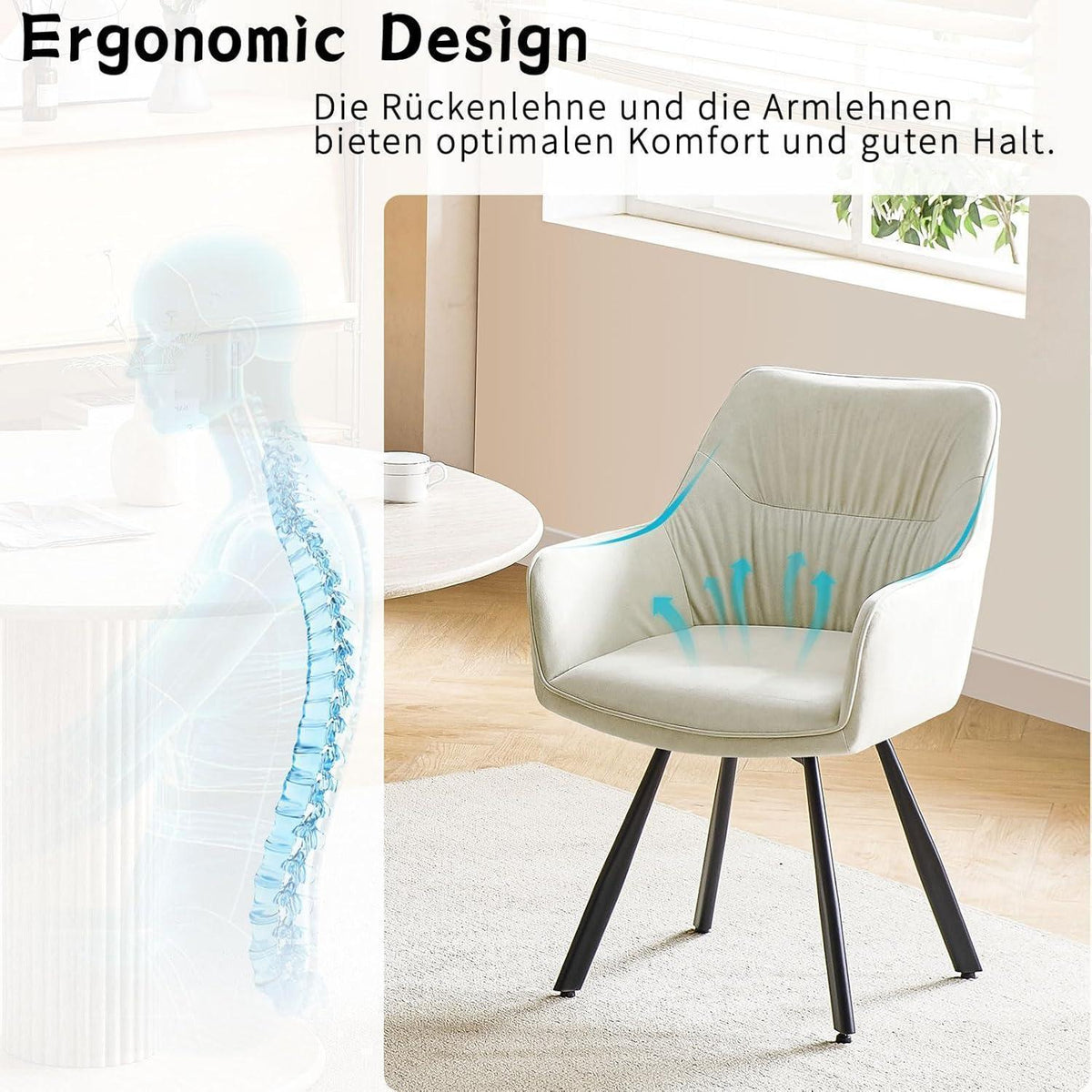 Drehbare Esszimmerstühle Set 4er – Beige, Ergonomisch & Komfortabel
