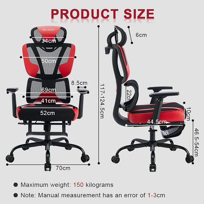 Ergonomischer Bürostuhl 3D-Armlehnen Lendenwirbelstütze Wippfunktion
