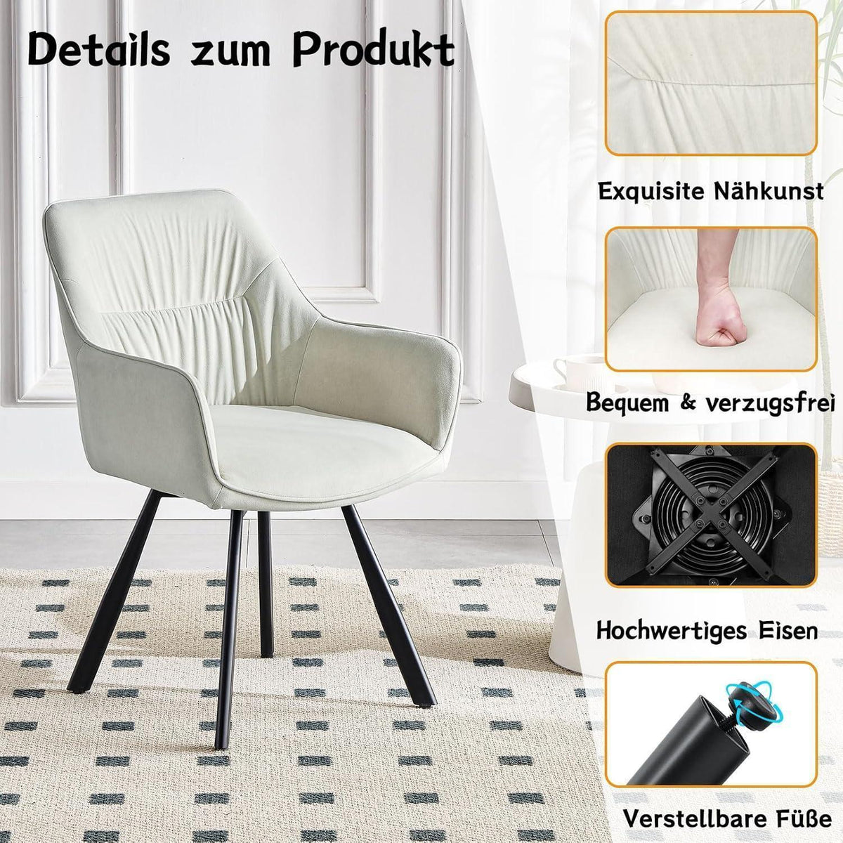 Drehbarer Esszimmerstuhl Set 6er – Ergonomisch & Bequem, Beige