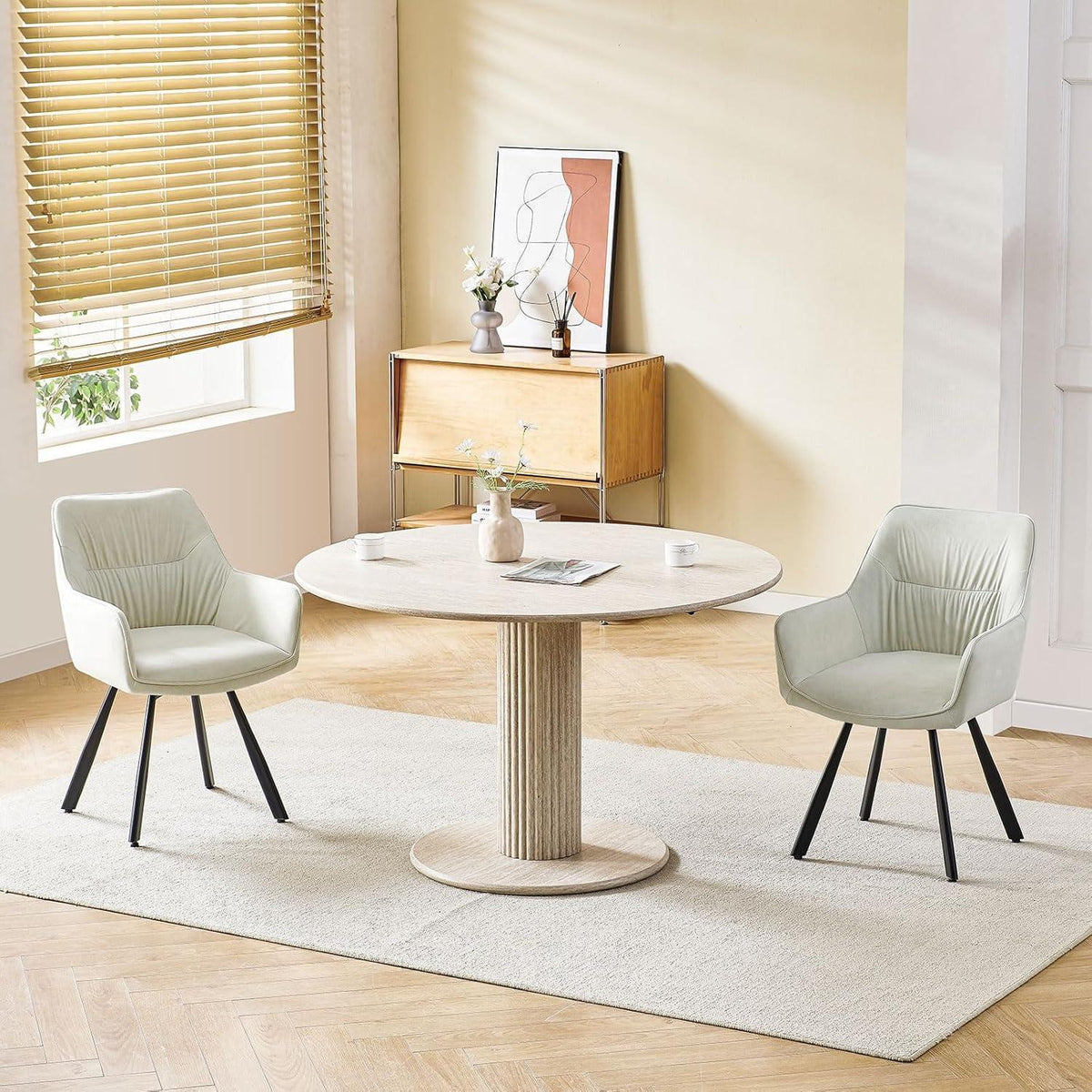 Drehbarer Esszimmerstuhl mit Armlehne, Beige 2 | Modern & Komfortabel