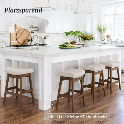 Barhocker Set 3er – 61cm & Holzbeine Weiß in Lederoptik