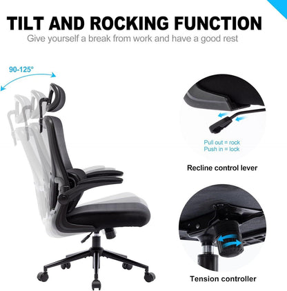 Ergonomischer Bürostuhl mit Wippfunktion und Armlehnen, atmungsaktiv