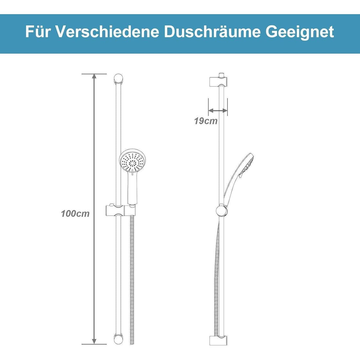 OFFO Duschset Edelstahl – Verstellbare Duschstange mit Brausekopf